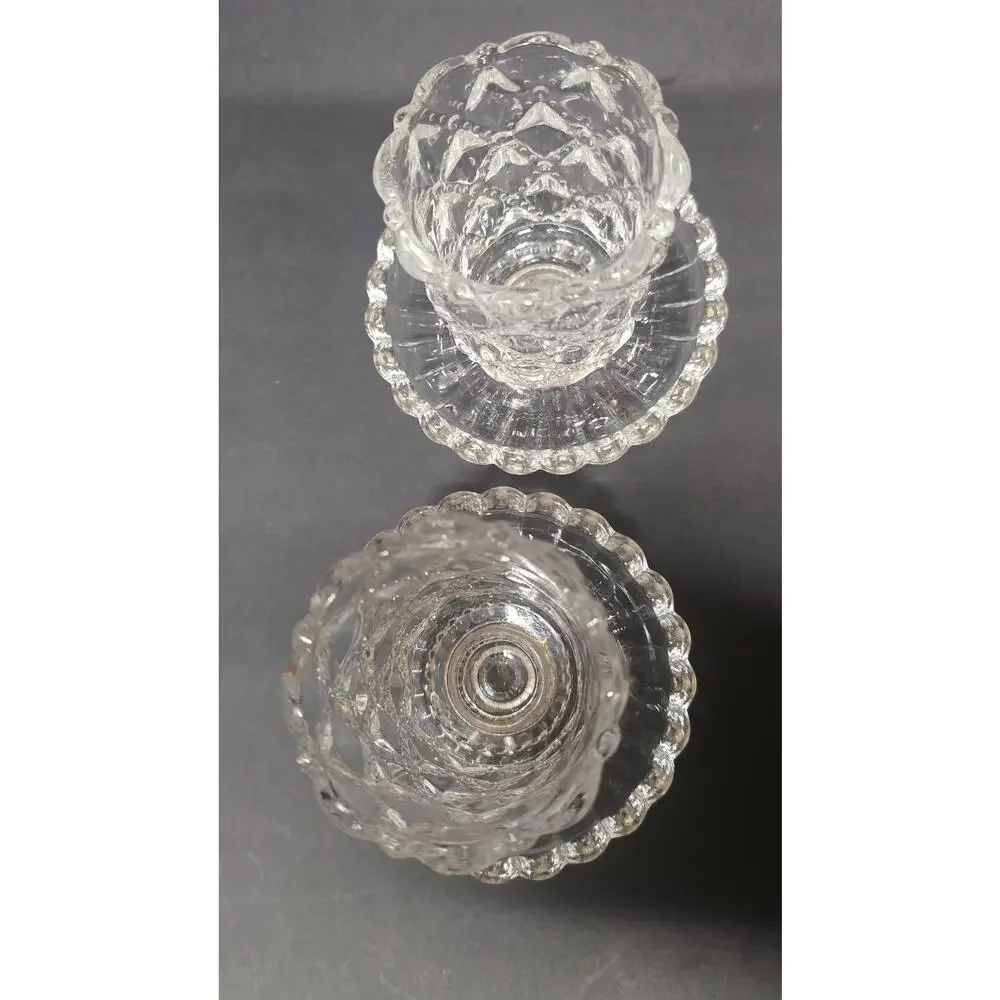 PartyLite Clear Glass Quilted Tealight Votive Candle Holders Pair Small Pedestal